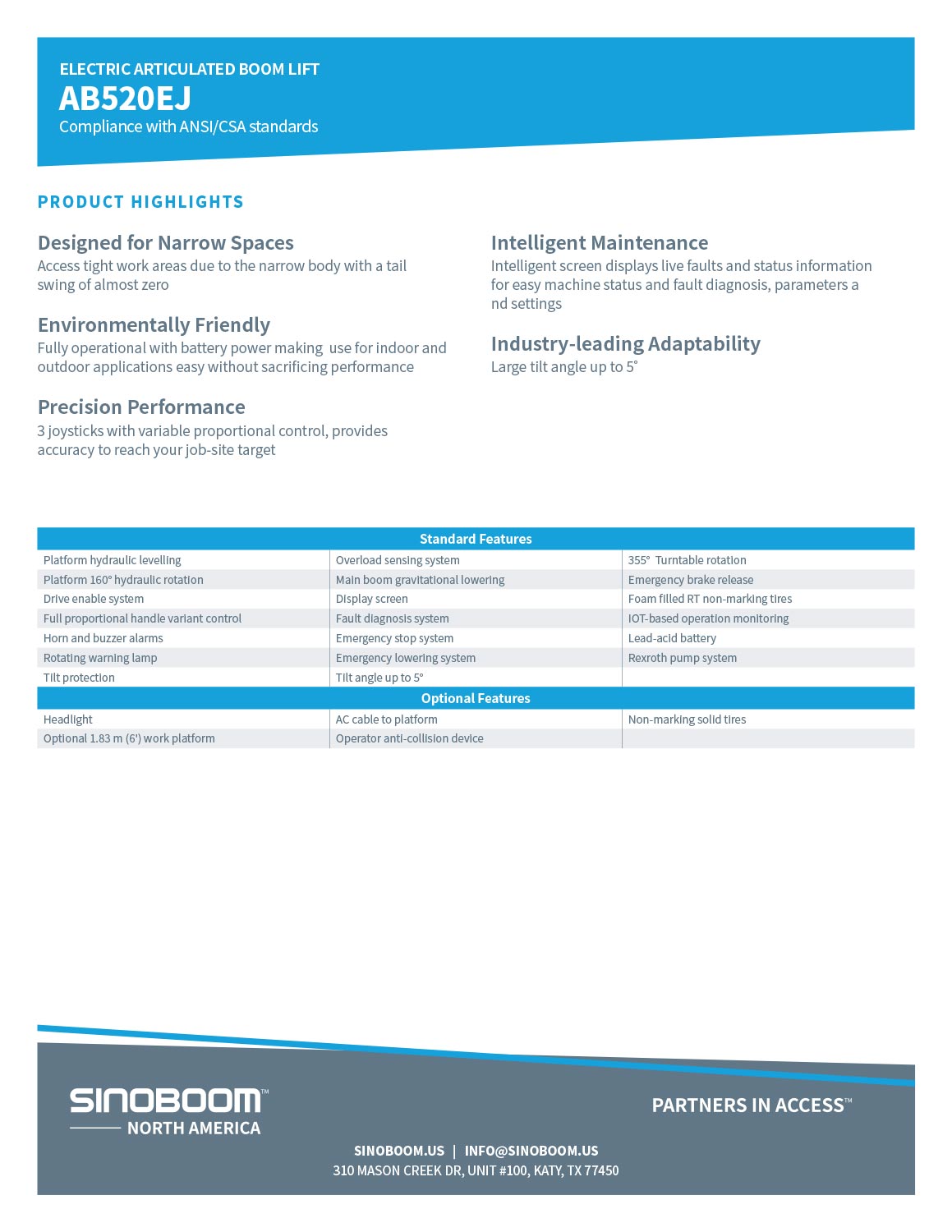 image of spec sheet for Sinoboom articulating lift